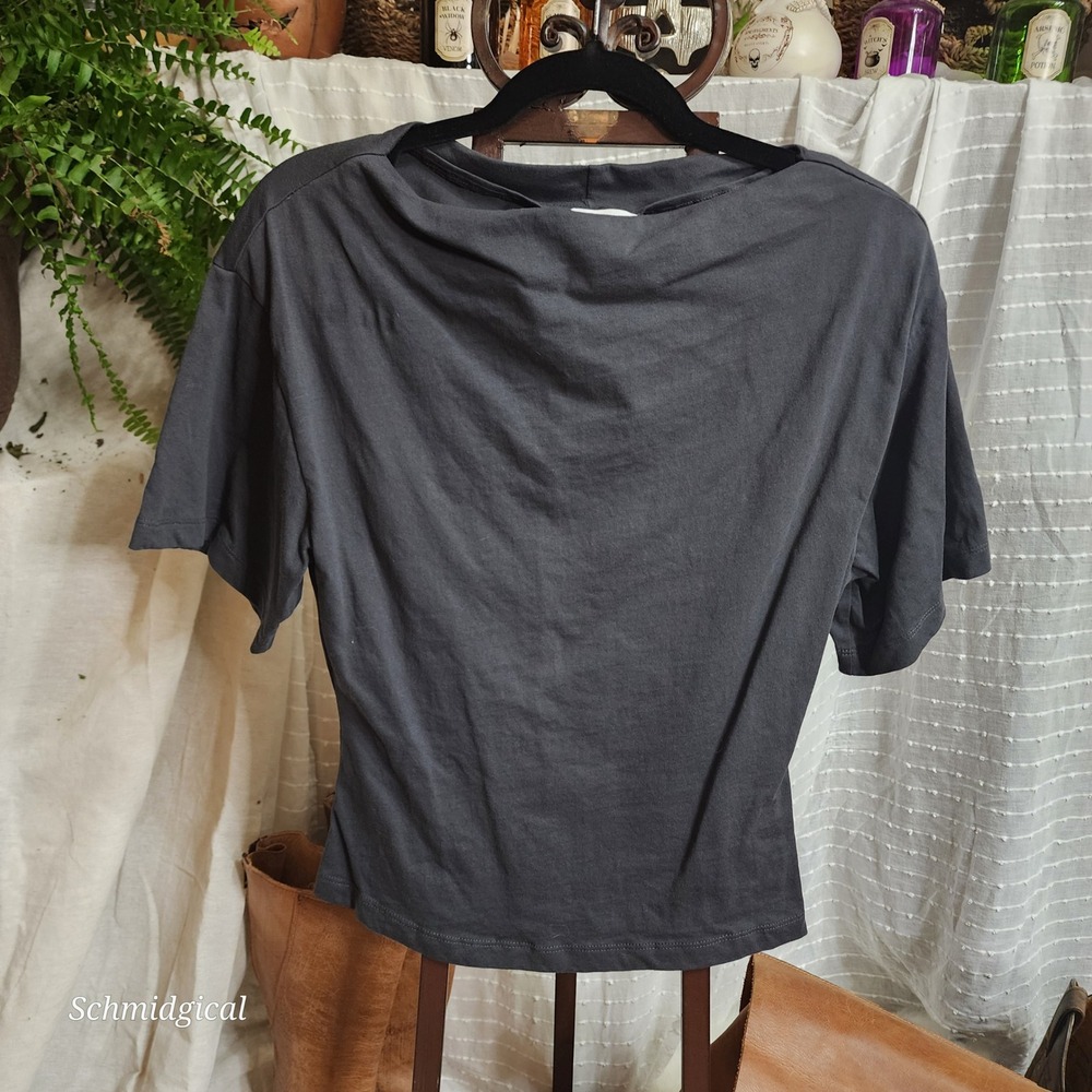 HM Womens Charcoal Gray Draped Boat Neck Cotton T-Shirt Size XS 362313